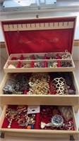 Vintage jewelry box with vintage costume jewelry,