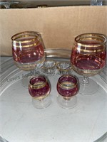 Box of vintage stemware and more