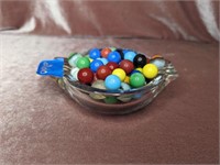 Marbles in a Clear Glass Dish