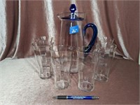 Tiffin Pitcher with Cobalt Lid - 12" & Cups