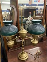 Vintage Brass Double Student Lamp Green Glass