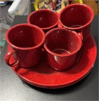 8 pc red enamel dishes