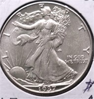 1937 D WALKING HALF DOLLAR AU