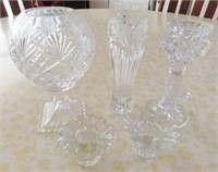 ROSE BOWL-VASE-& (3) CANDLE HOLDERS