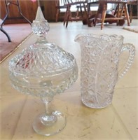 PRESSED GLASS PITCHER AND CANDY DISH