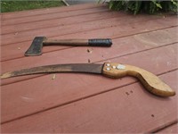 VTG SMALL HANDSAW AND VTG HEAVY HATCHET-NICE SET