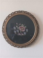 Vintage Floral Needlepoint And Frame