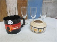 Misc. Lot -Wine Glasses, Coffee Mug, Candle Holder