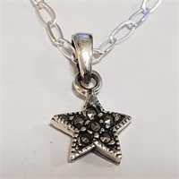 Sterling Silver Marcasite Star Pendant w Chain SJC