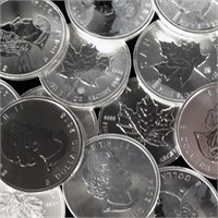 (10) Random Date 1 oz. Silver Maple Leaf Rounds