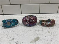 Lot of three rhinestone bracelets costume jewelry