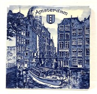 Amsterdam Souvenir Tile Wall Hanging - Blue & Whit