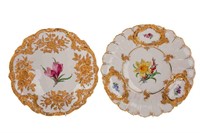 TWO MOULDED MEISSEN PORCELAIN CHARGERS