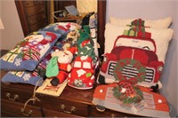 Christmas Pillows, Cookie Jar & Decos