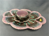 Majolica Seaweed Pattern Platter with Cup & Saucer