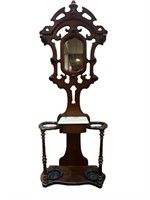 Victorian walnut Hall Tree with mirror back ,