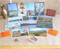 Postcards, Brass Vase, AMOCO Patch & Money Clip