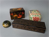 Lot of 4 Hand Painted Kashmiri Laquered Boxes