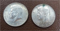(2) 40% Silver Kennedy Half Dollars. $8.76