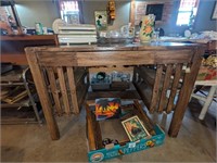 Rustic wooden desk with open side storage