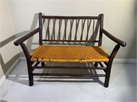 Antique Rustic Caned Bench