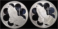 (2) 1 OZ .999 SILVER PRAYING HANDS ROUNDS