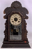 Oak Ansonia shelf clock, pressed carved, has