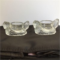 2- Clear Textured Glass Chicken Egg Cups 3 1/2
