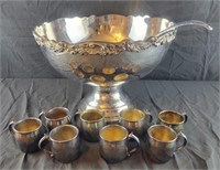 FB Rogers Silverplate Punch Bowl, 8 Cups and