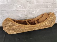 Full Bark Tree Bark Canoe - Hollowed w/Paddle