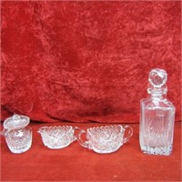 Crystal Decanter and cut glass jam jar and more