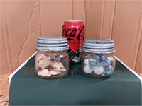 Ball Mason jars with old buttons and marbles.
