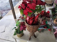 2 fake flower decor and woven basket