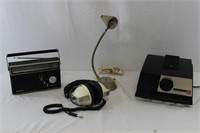 Slide Projector, Desk Lamp, Headphones, Radio