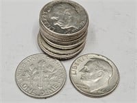 10-  1964 D FDR Silver Dime Coins