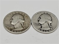 2- 1936 Washington Silver Quarter Coins