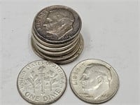 10- 1964 FDR Silver Dime Coins