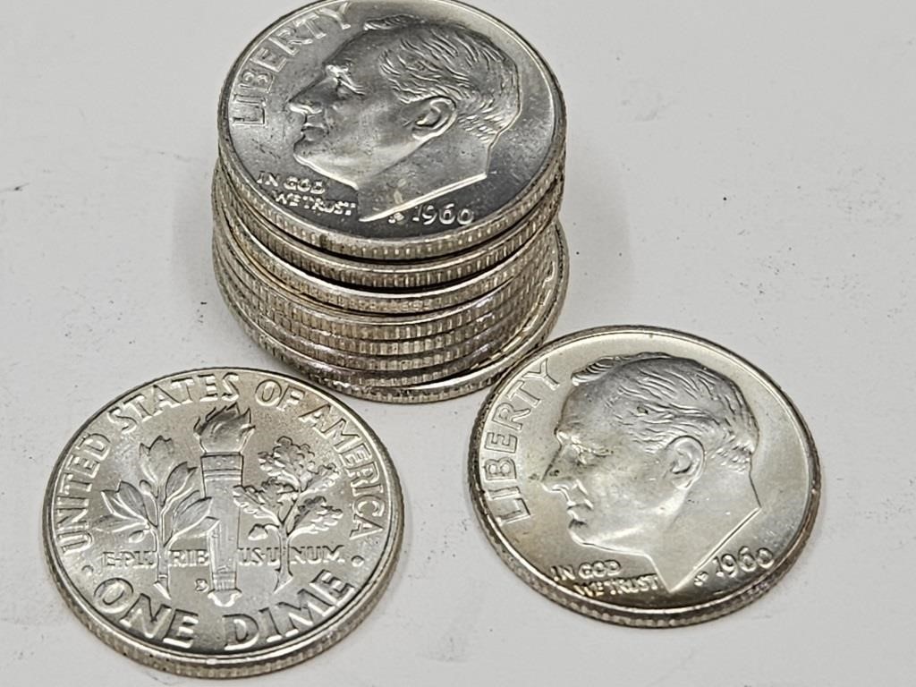 10- 1960 FDR Silver Dime Coins