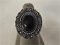 German Silver Black Sun Stone Ring
