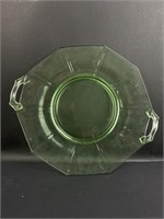 Vintage Uranium Glass Platter w Handles 10.25" x