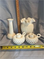 Brody hobnail milk glass vase with two vintage