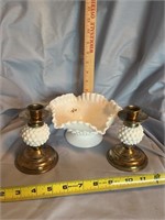 Vintage Hobnail candleholders and vintage fluted