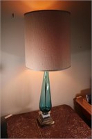 Blue Glass Vintage Lamp. Metal & Marble Base Works