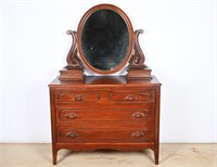 Antique Abernathy Walnut Wishbone Dresser/Mirror