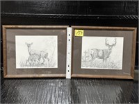 2 DEER PENCIL SKETCHES, JAMES JOKERST, 12" X 15"