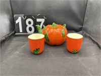 Tomato Ware Teapot & Two Cups