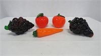 5 pc Vintage Blown Glass Fruit & Vegetables