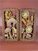 Set of 2 Brown Flower & Butterfly Wall Hanging