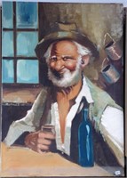 Jeane Fischer Old Drinking Man Oil Painting