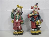 Two 17" Vtg Clown Statue Decor